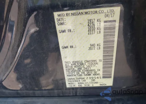 2017 Nissan Altima 2.5 Sv из США, поврежденный, VIN 1N4AL3AP6HC239545